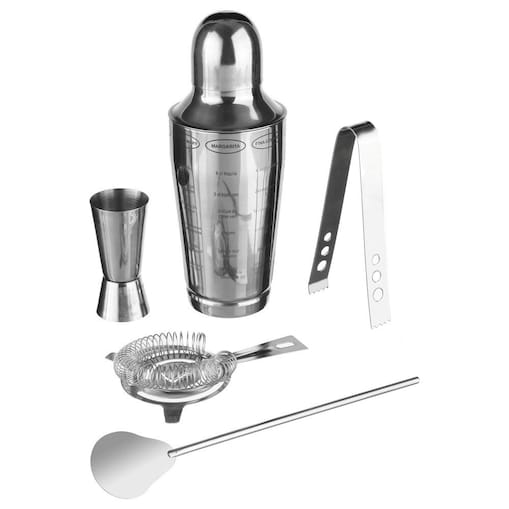 Zestaw barmański do drinków, shaker 600 ml, metalowy, 5 elementów, kolor srebrny
