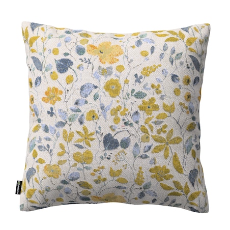 Poszewka Kinga na poduszkę 60x60 żółto-niebieskie kwiaty na kremowym tle