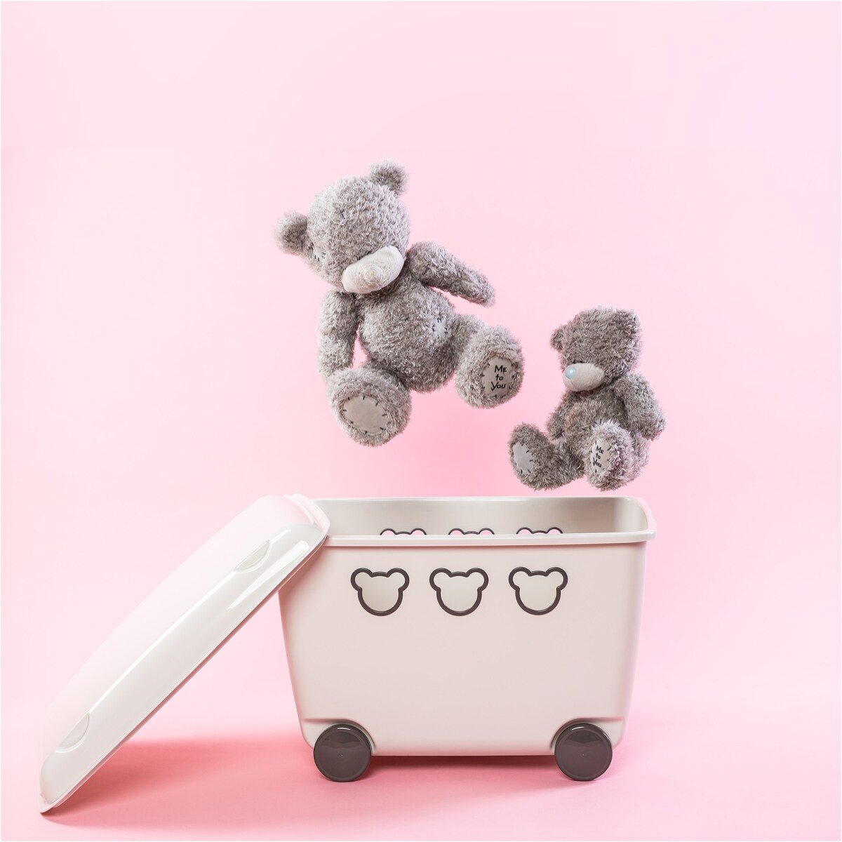 Pojemnik Plastikowy Na Zabawki Na Kółkach Kosz Skrzynia 55 L Misie Biały