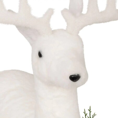 Duża figurka - jelonek biały, futerkowy w szaliku, 62 cm