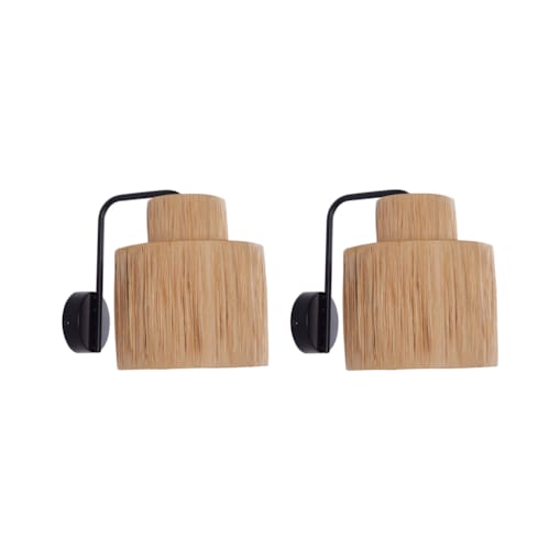 Zestaw 2 lamp ściennych rafia naturalny SHINFA