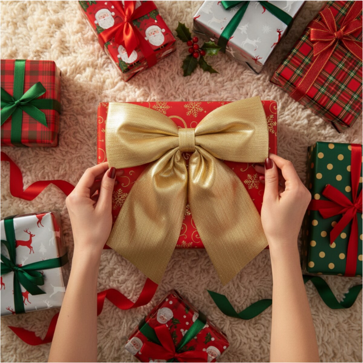 Kokarda Świąteczna Na Choinkę 33 Cm Kominek Na Boże Narodzenie Dekoracja Złota