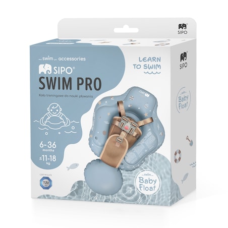 Sipo, Swim Pro, Dmuchane Koło Treningowe Do Pływania Dla Dzieci I Niemowląt, Do Nauki Pływania, 6-36 Miesięcy, 11-18 Kg, Niebieskie