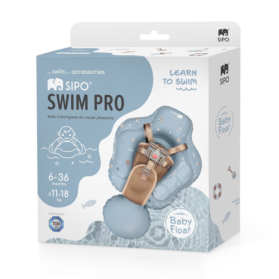 Sipo, Swim Pro, Dmuchane Koło Treningowe Do Pływania Dla Dzieci I Niemowląt, Do Nauki Pływania, 6-36 Miesięcy, 11-18 Kg, Niebieskie