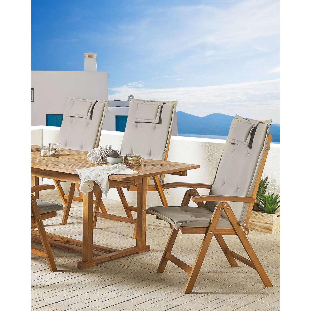 Zestaw 6 krzeseł ogrodowych z poduszkami JAVA Drewno akacjowe Beżowoszary