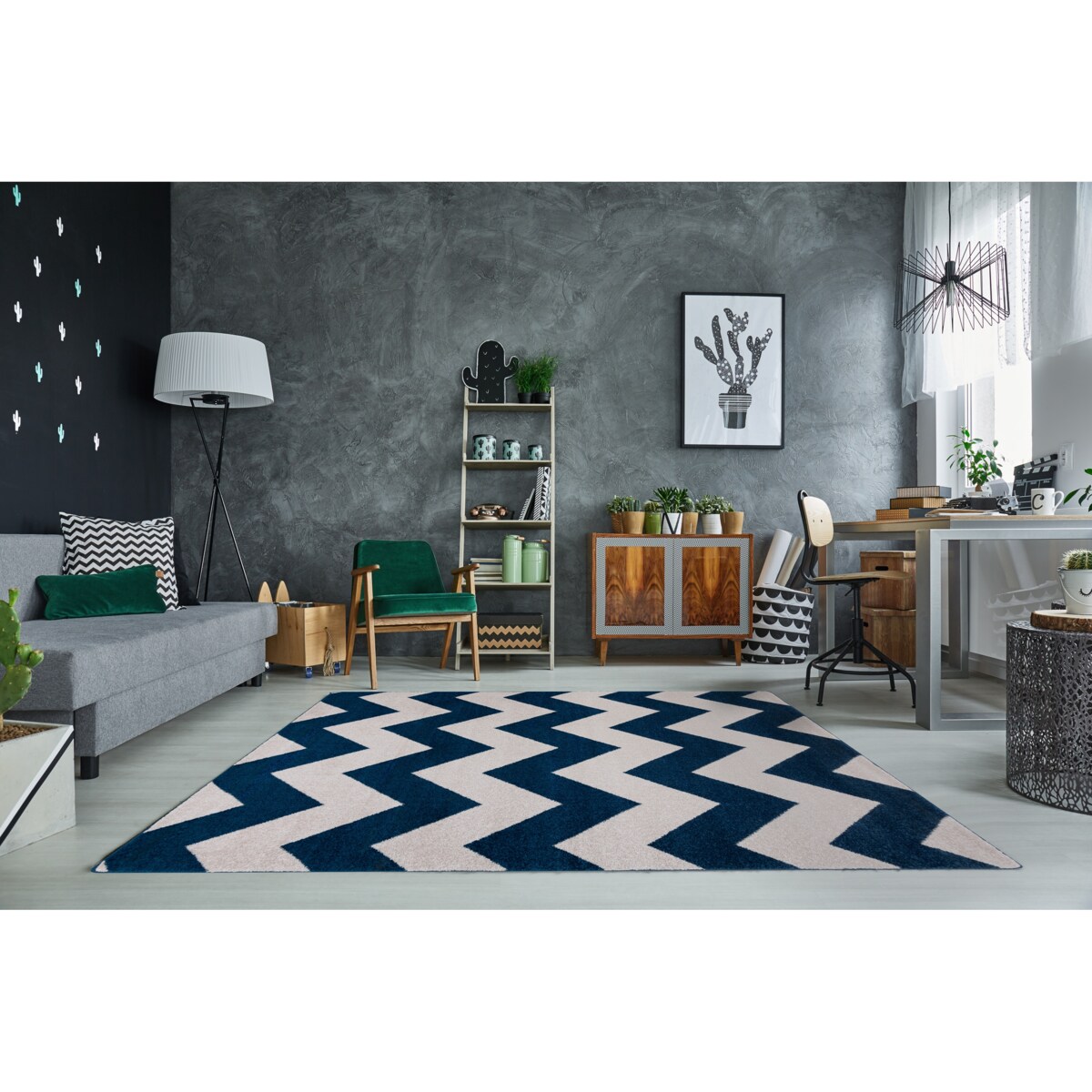 Dywan SKETCH - FA66 niebiesko/biały - Zygzak 280x370 cm