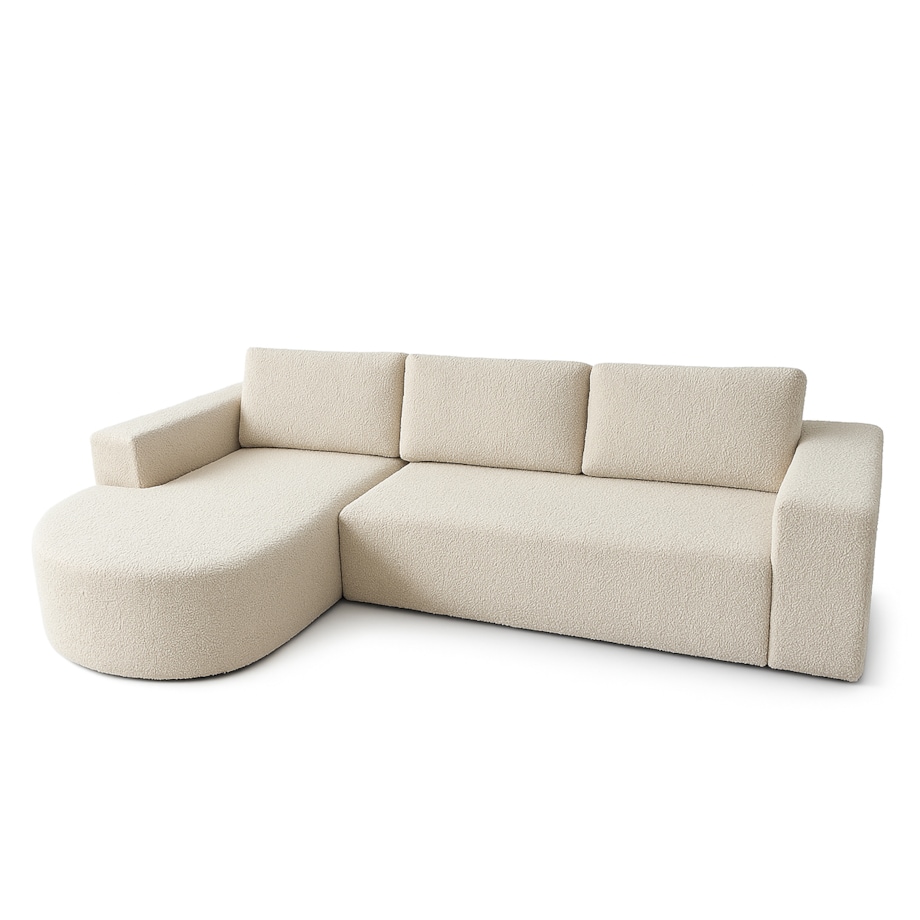 Narożnik Vello z funkcją spania do salonu, lewostronny-boucle-Catch Me beż