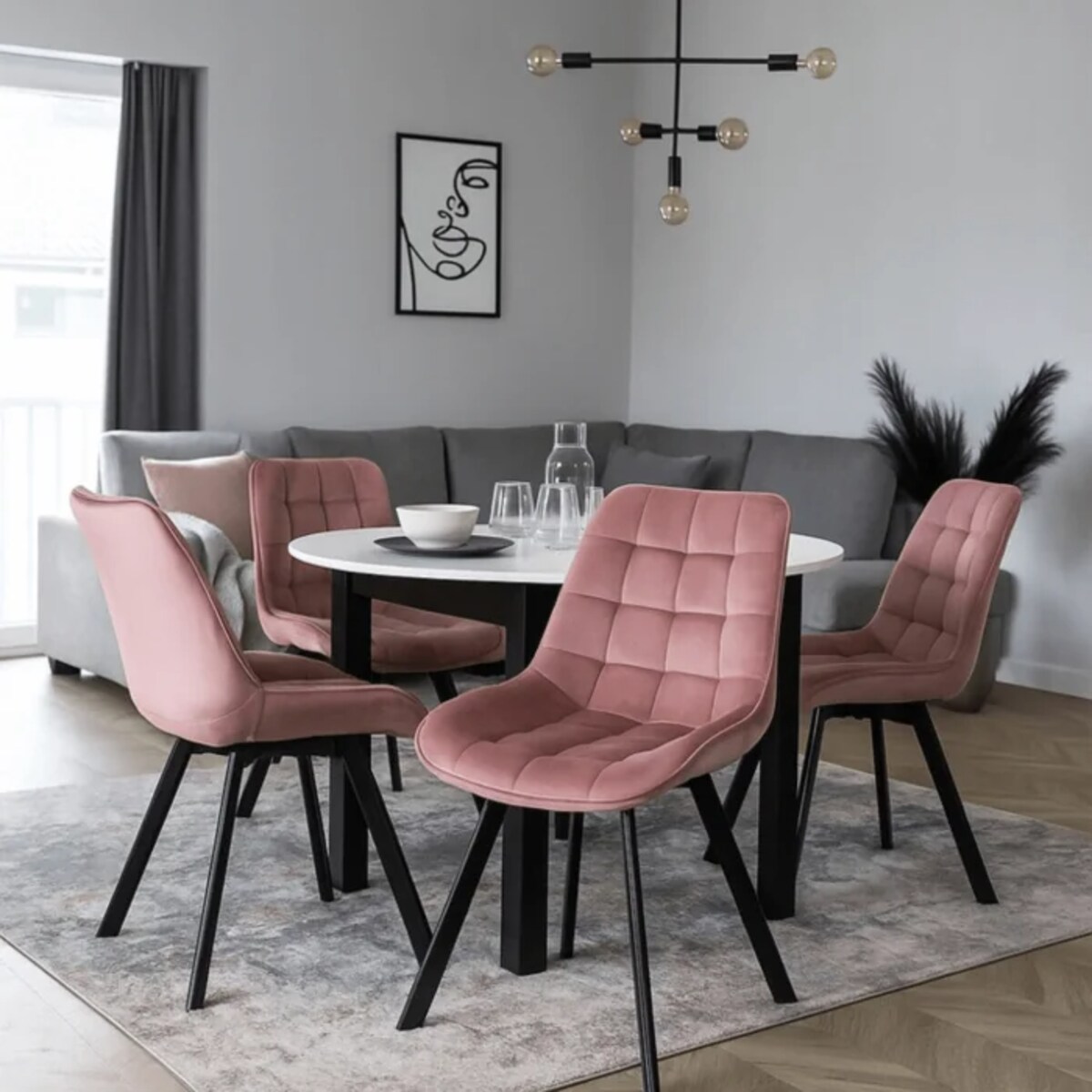 Krzesło RICK Róż Tapicerowane do Jadalni Welurowe