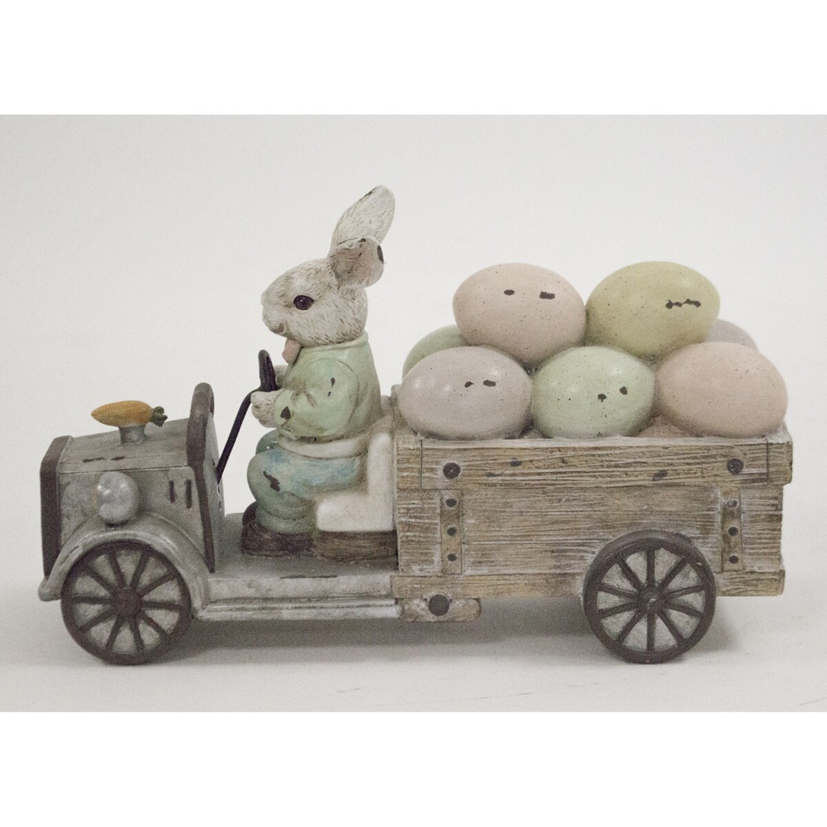Dekoracja - królik w samochodzie z pisankami 15,5x25x9 cm