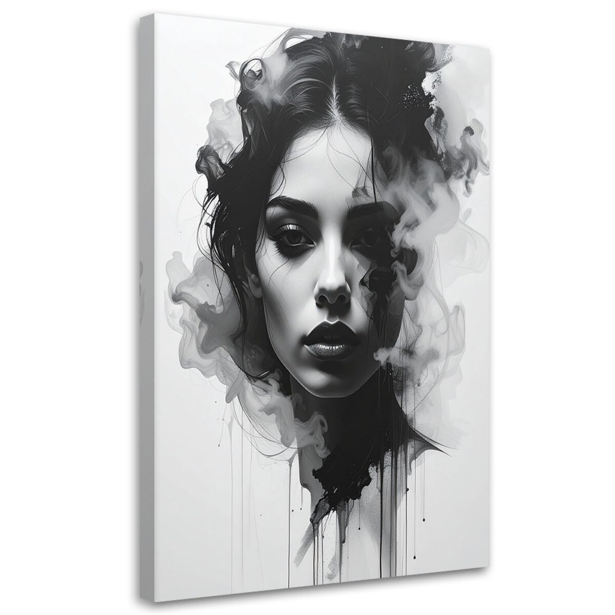 Nowoczesny obraz do salonu sypialni, Abstrakcja Kobieta portret czarno biały z efektem dymu 40x60 cm