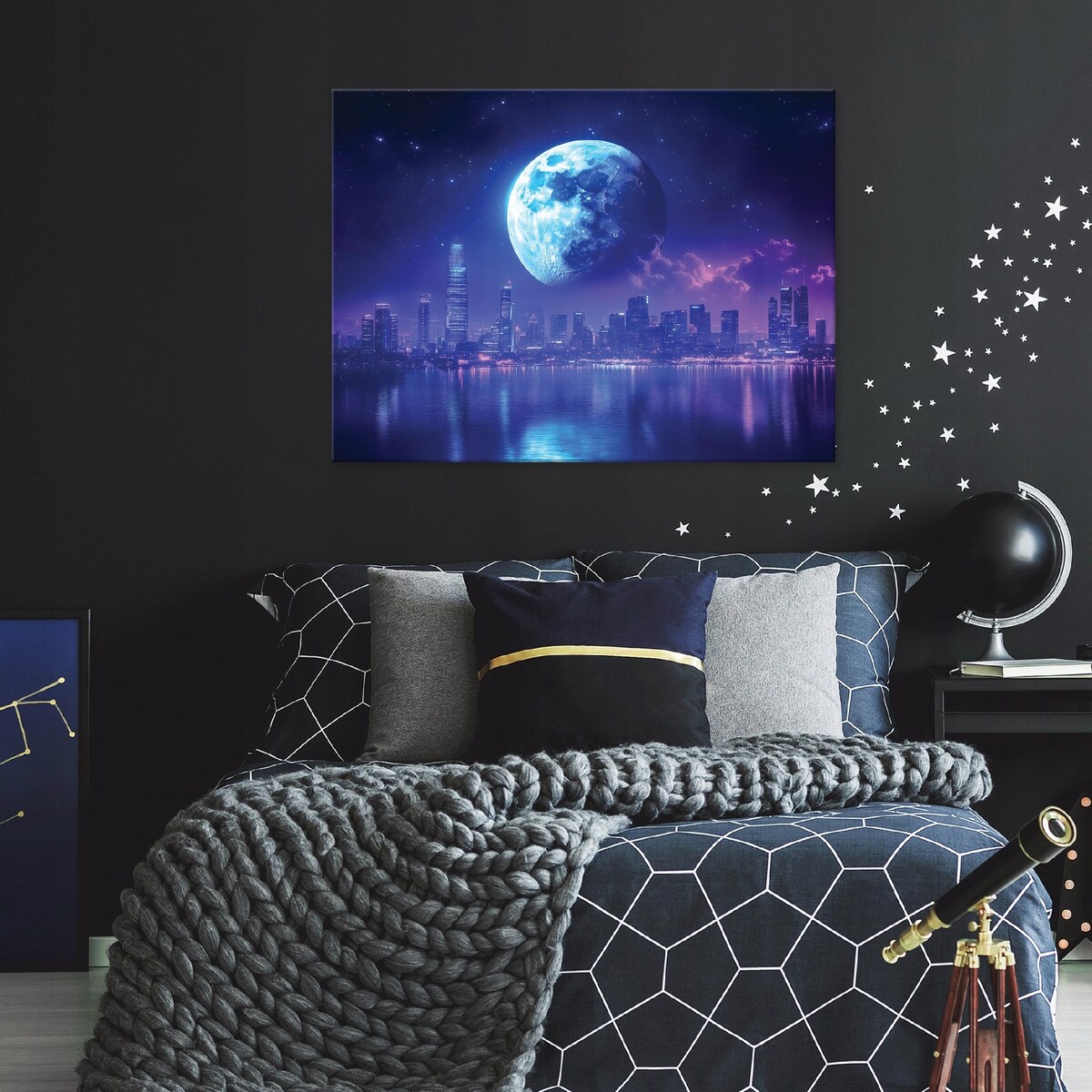 Obraz Do Sypialni Salonu Na Płótnie Miasto Noc Niebieski 100x70