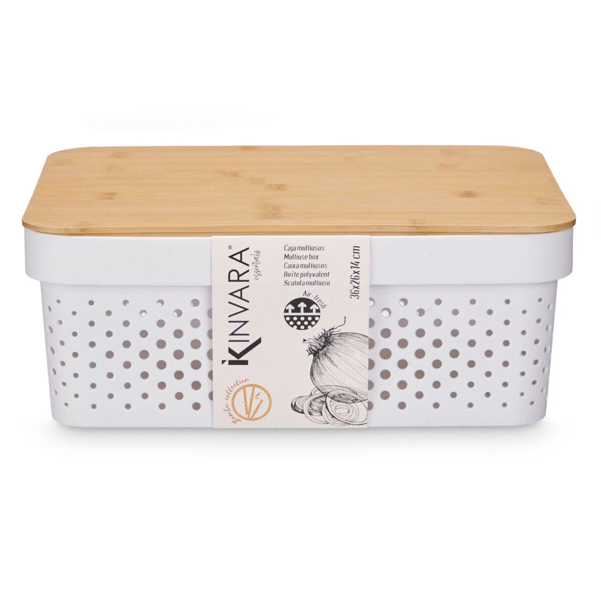 Plastikowy pojemnik z bambusową pokrywą, 36 x 26 x 14 cm