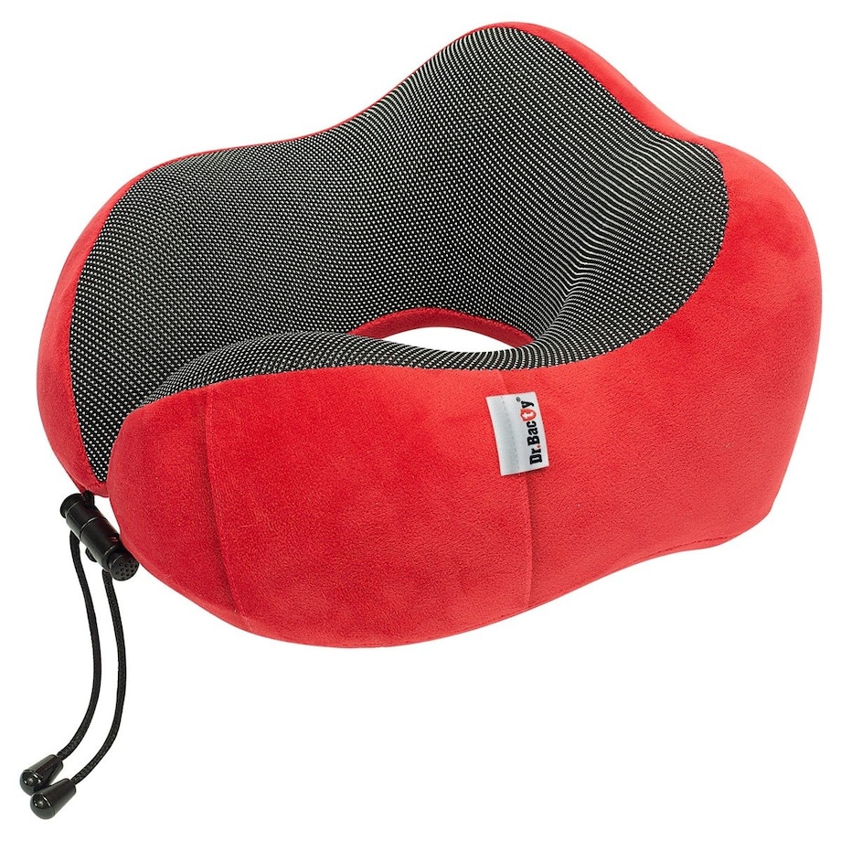 Poduszka podróżna na szyję Dr.Bacty - czerwona. Plus zatyczki do uszu i opaska na oczy