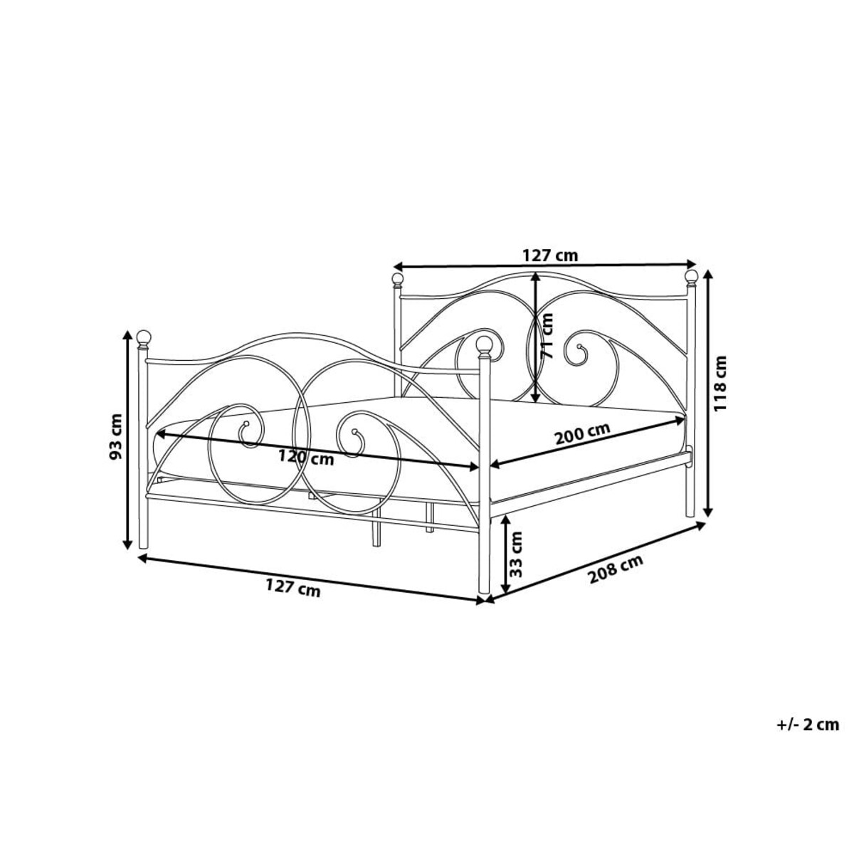 Łóżko Metal DINARD 120 x 200 cm Czarny