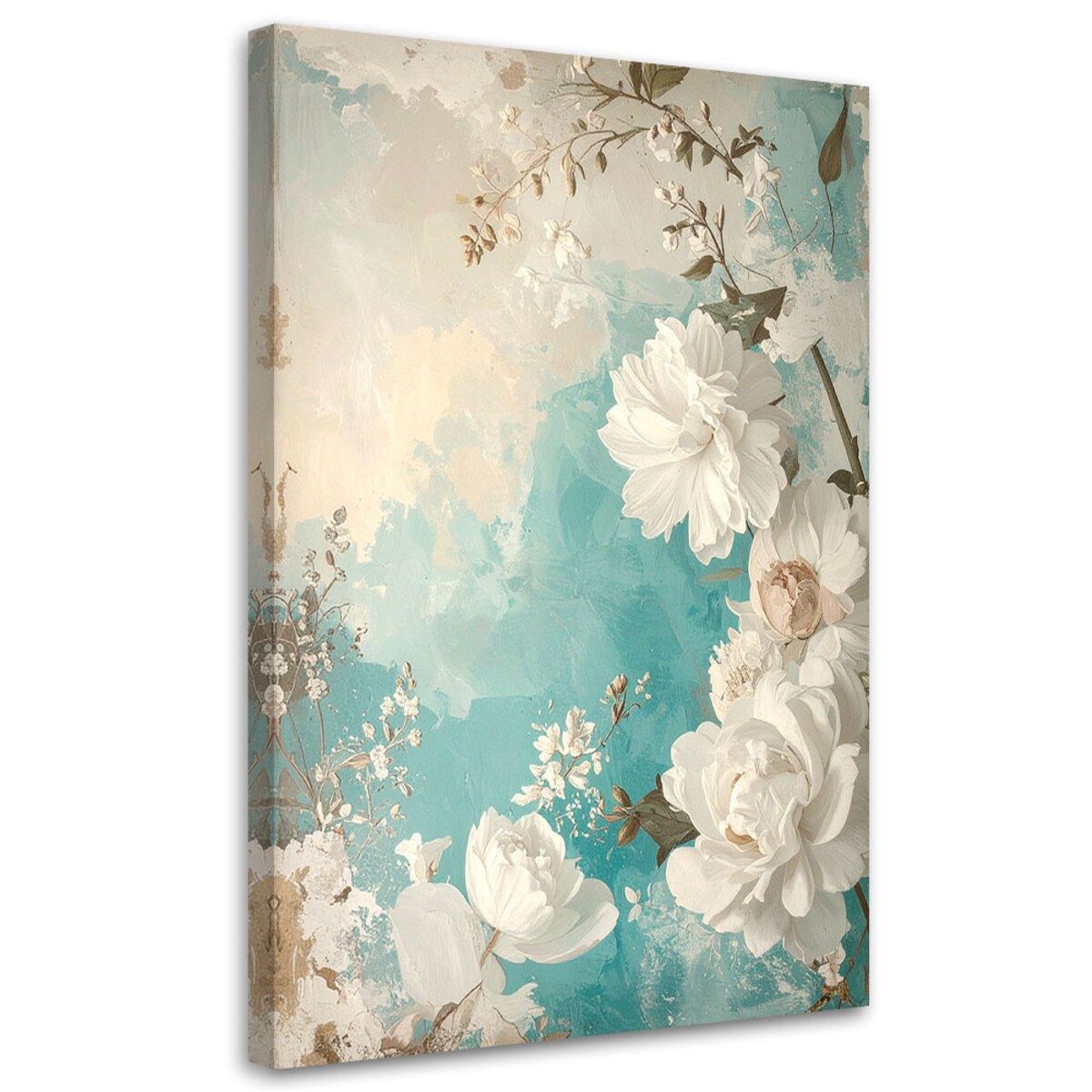 Obraz do salonu sypialni kuchni restauracji, Martwa natura kwiaty w jasnych turkusowych odcieniach 30x45 cm