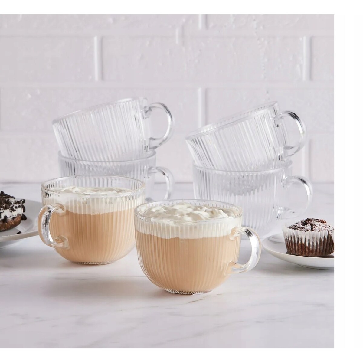 4x SZKLANKA KUBEK DUŻA w paski plisy 510 ml szkło filiżanka na napoje jumbo