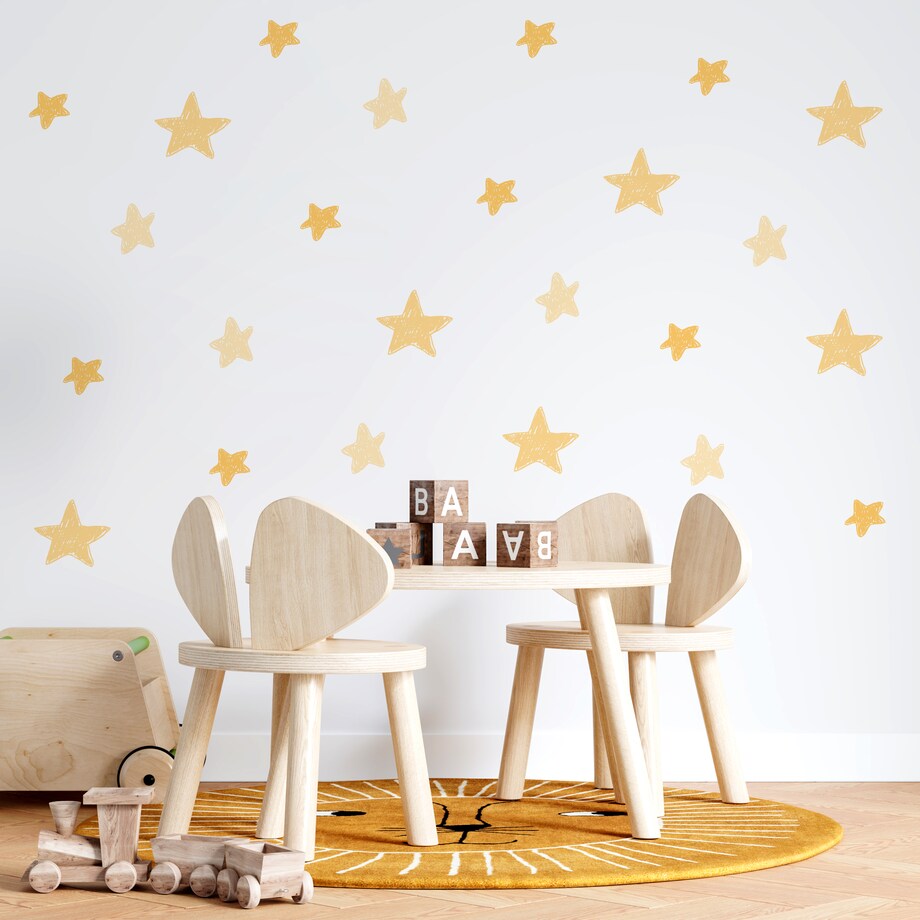 Naklejki Na Ścianę GWIAZDY Żółte Gwiazdeczki Komiks Dla Dzieci ZESTAW 120x60cm