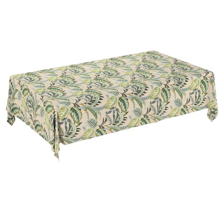 Obrus prostokątny 130 x 210 cm oliwkowo-zielone liście na lnianym tle