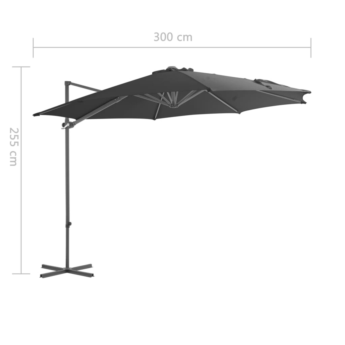 vidaXL Parasol wiszący ze stalowym słupkiem, 300 cm, antracytowy