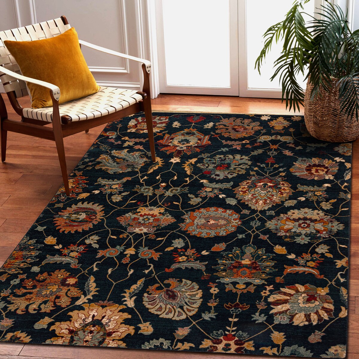 Dywan wełniany OMEGA LATICA Kwiaty navy 200x300 cm