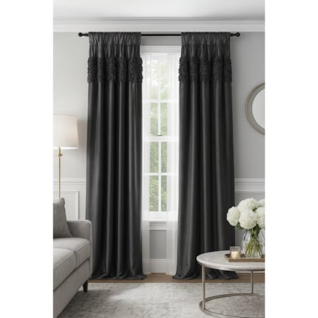 Zasłona welurowa "royal roses" z wyszywanymi różami 140x270 cm taśma | czarna