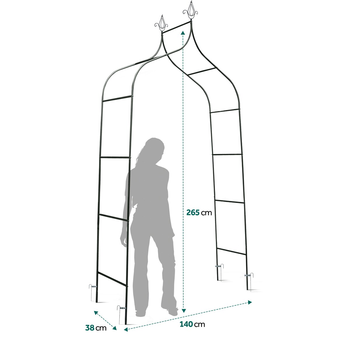 Pergola ogrodowa zielona na kwiaty róże 265x140cm + kotwy Plonos