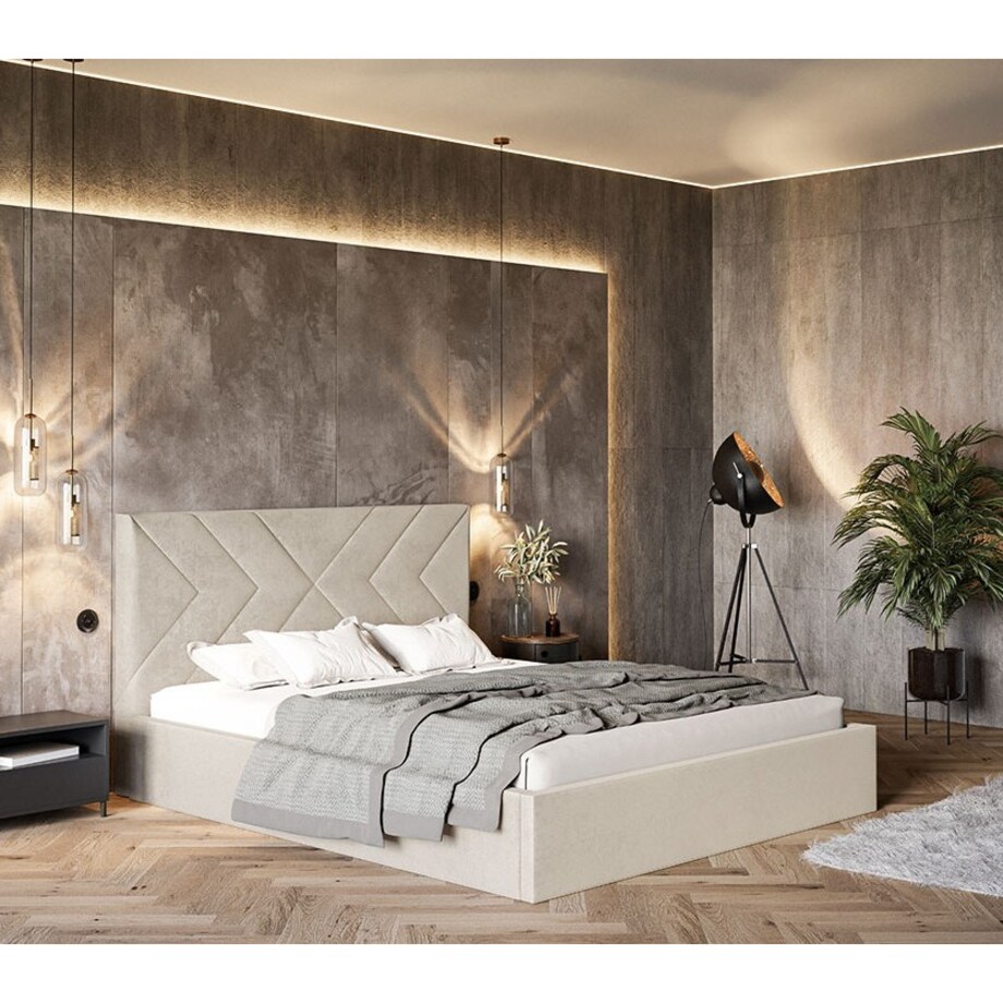 Łóżko tapicerowane 140x200 OLDO 1 z pojemnikiem, do sypialni- beżowe