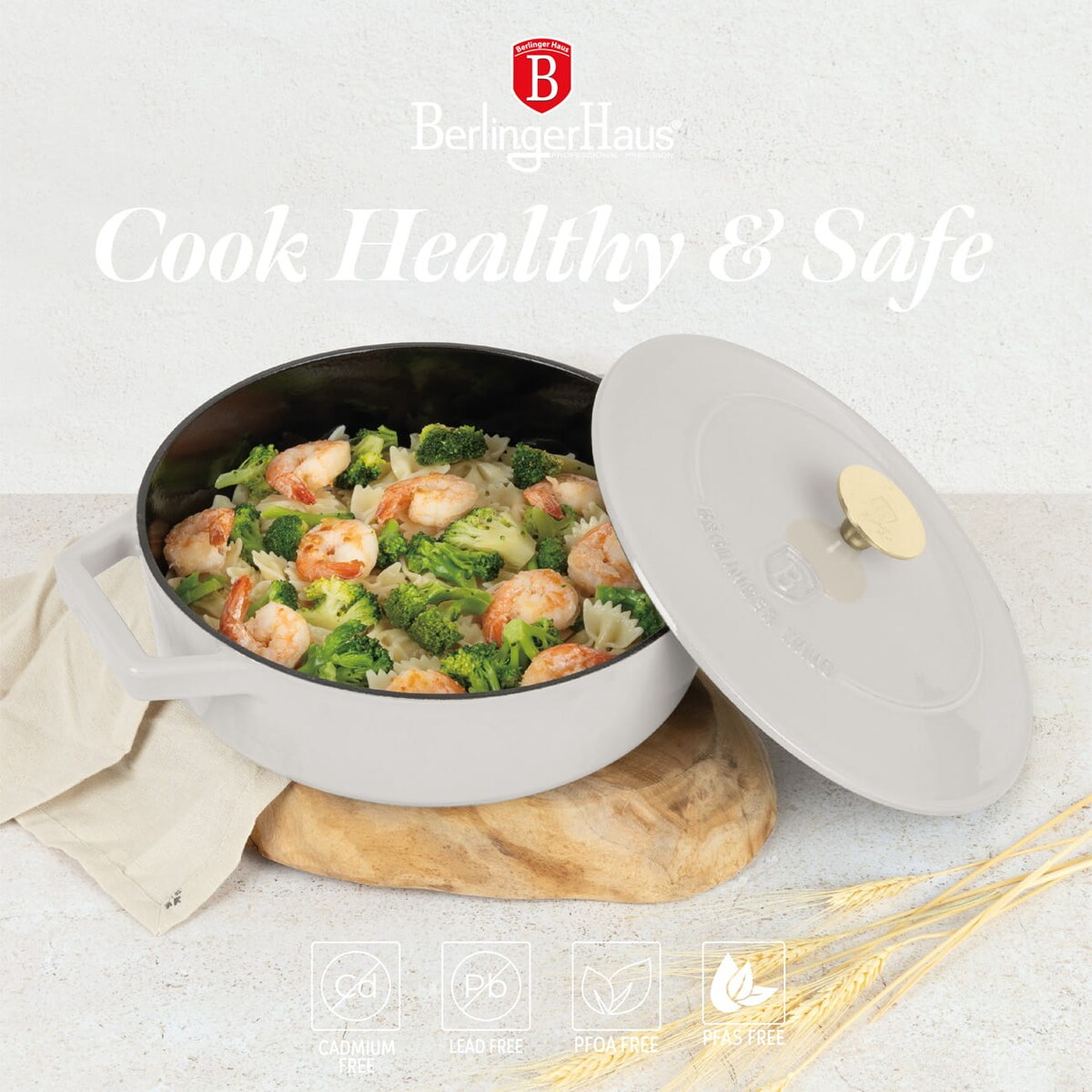 Emaliowany niski garnek żeliwny 2.57L 26cm BERLINGER HAUS Strong Mold Sahara