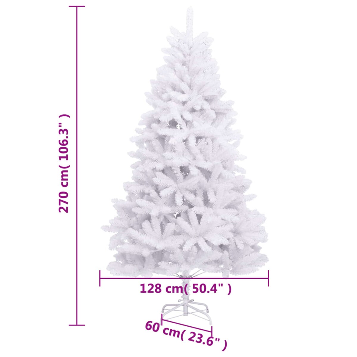 vidaXL Sztuczna choinka z zawiasami i stojakiem, biała, 270 cm