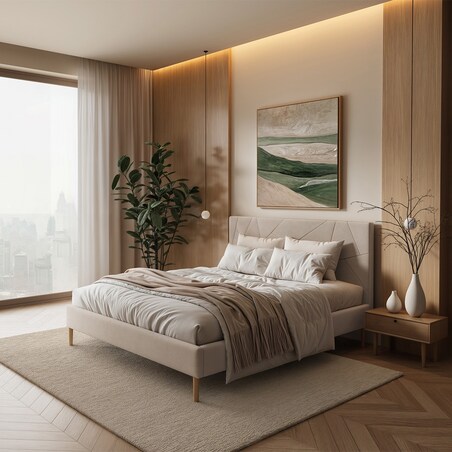 Mesonica Łóżko Alano, geometryczne beżowe, 160x200