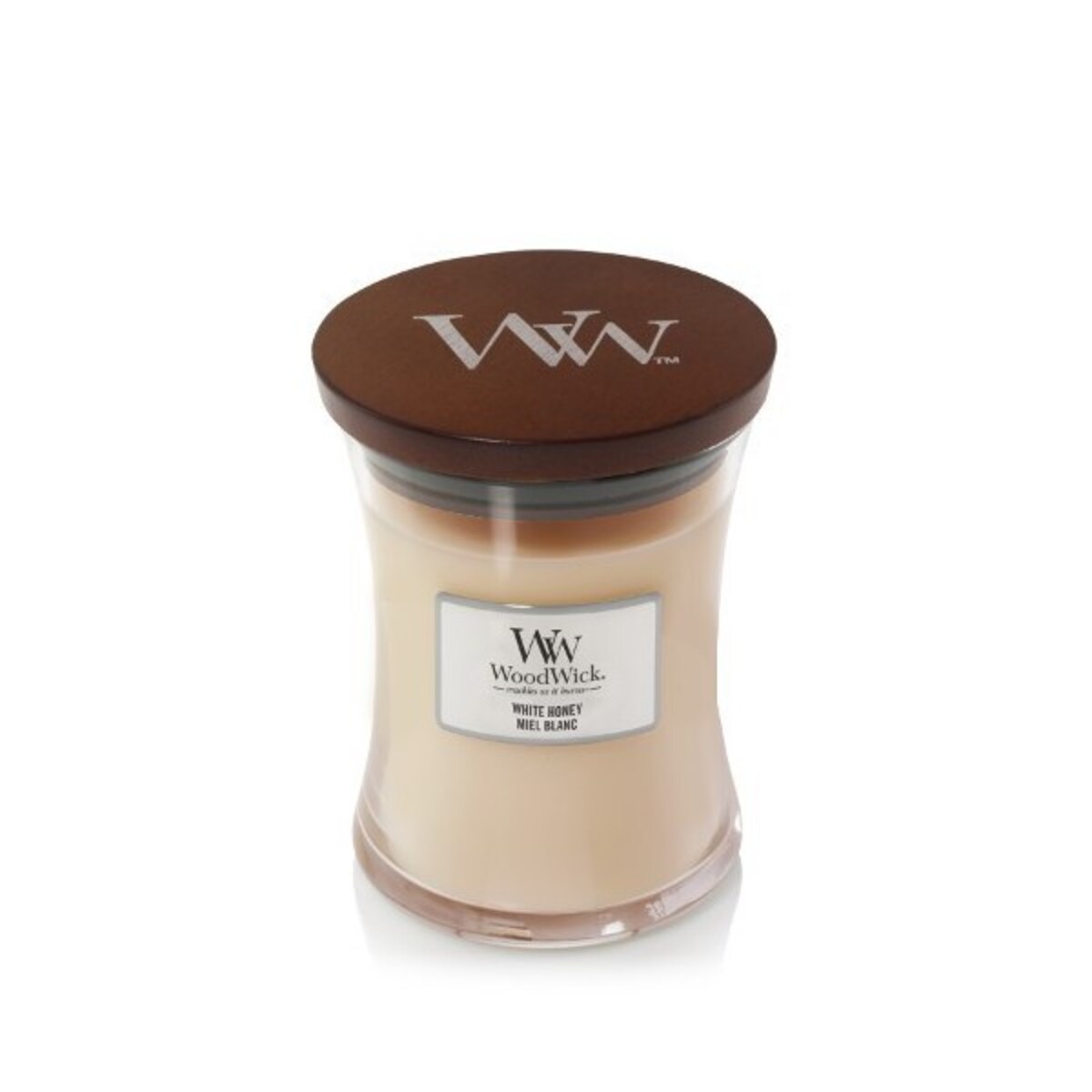 WoodWick świeca średnia WHITE HONEY
