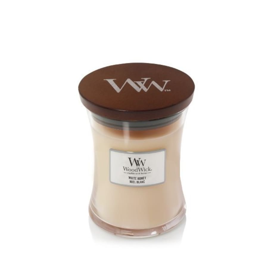 WoodWick świeca średnia WHITE HONEY