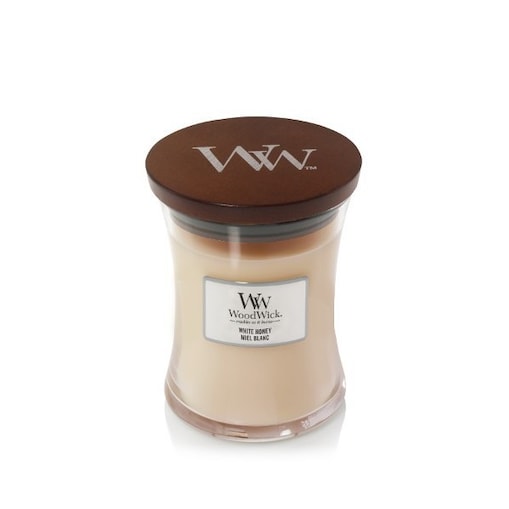 WoodWick świeca średnia WHITE HONEY