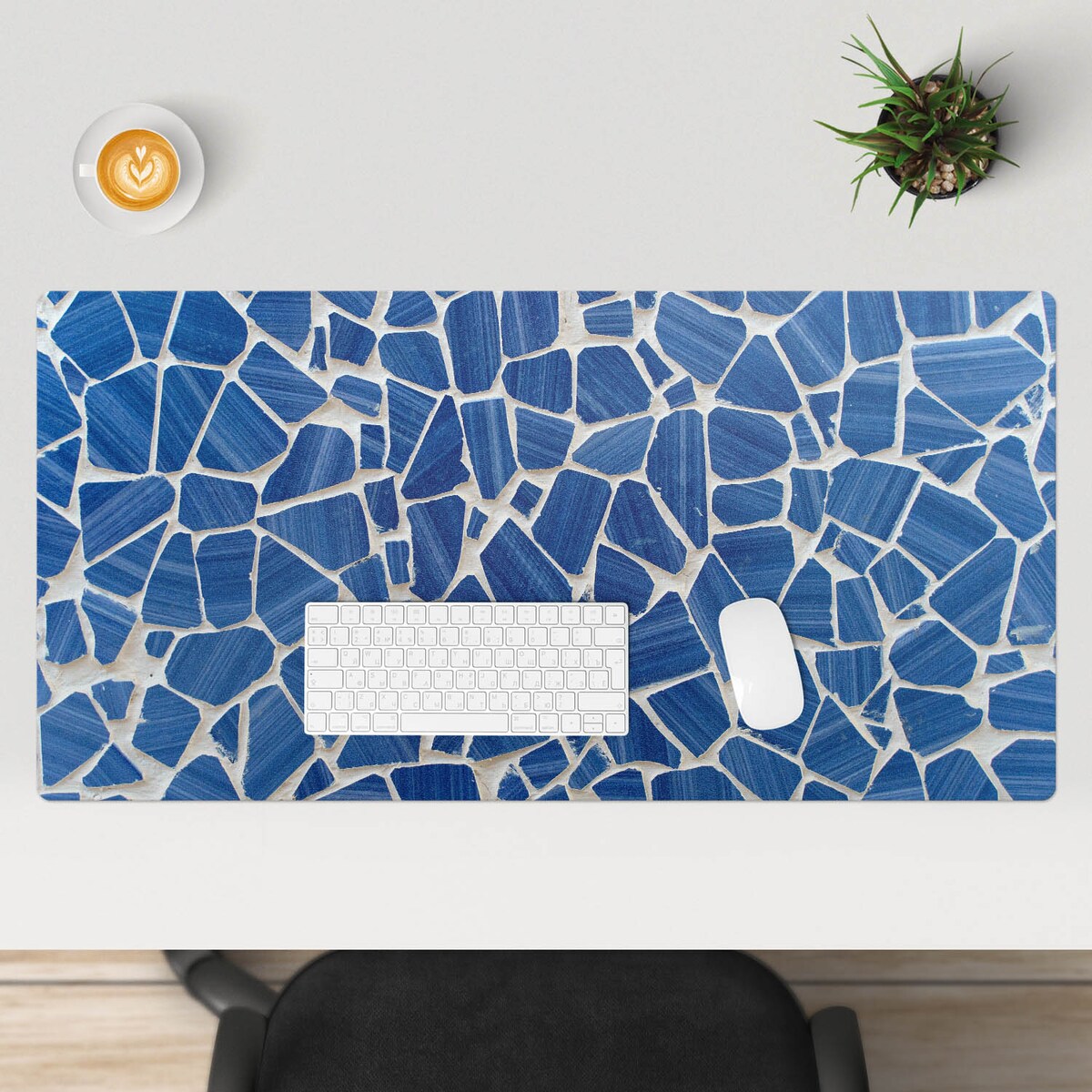 Niebieska mata na biurko Mozaika z fragmentów, 100x50 cm