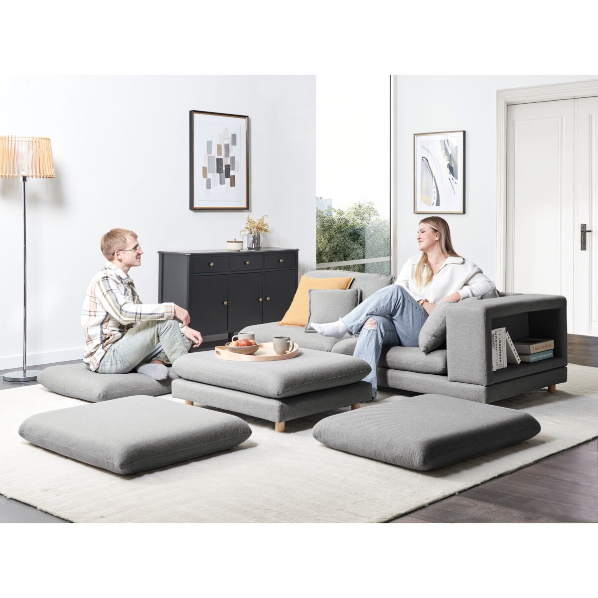 Sofa dla 2 osób HEDEN Szary z otomaną
