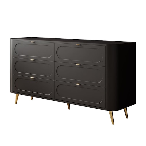 Komoda SHADOW II 6S z szufladami, nóżki skośne złote