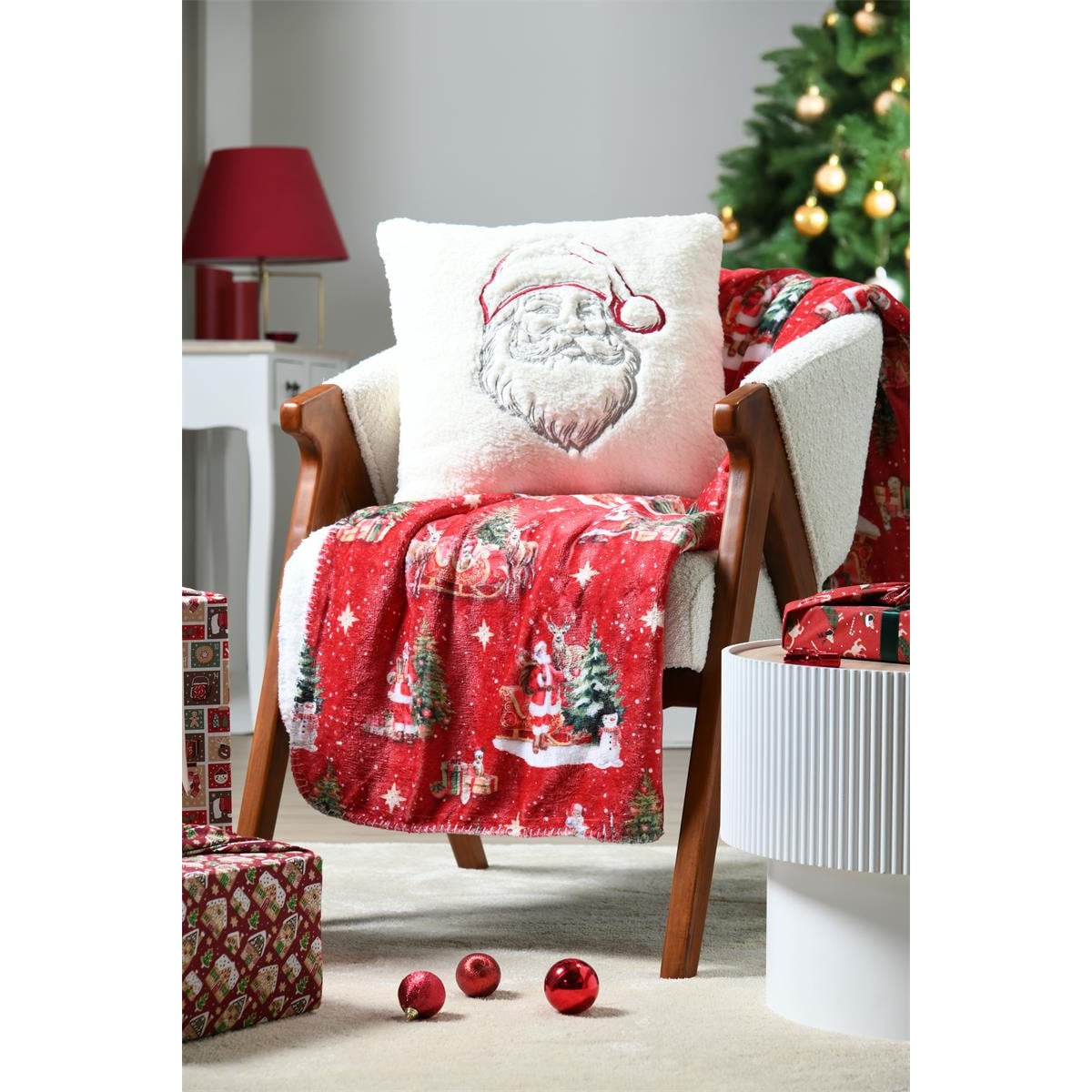 Koc świąteczny z barankiem NOEL, 130 x 160 cm