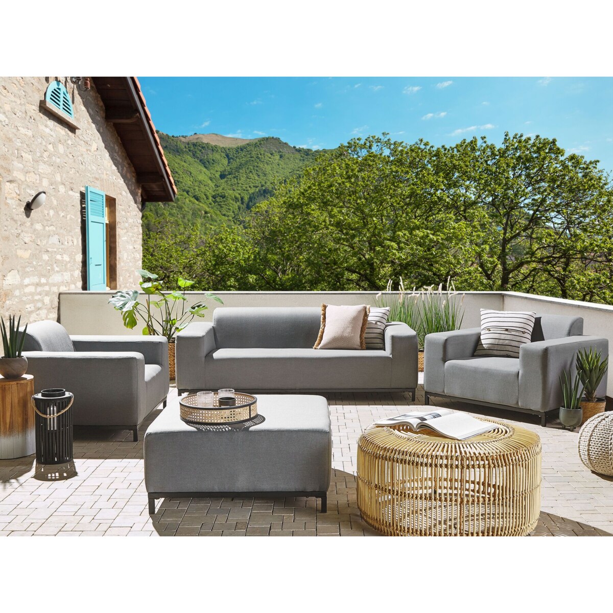 Zestaw ogrodowy tapicerowany 5-osobowy szary z czarnym ROVIGO