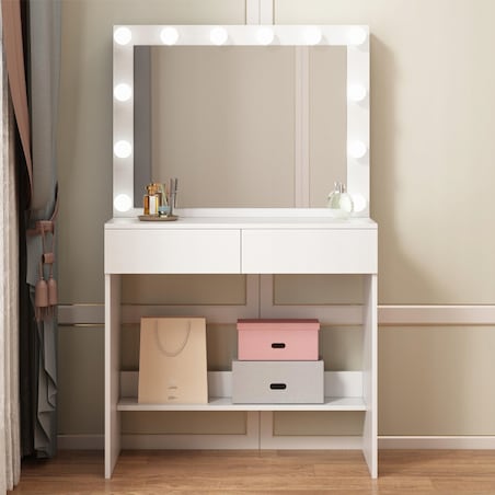 Toaletka kosmetyczna 80 cm z lustrem LED biała nowoczesna loft MDF