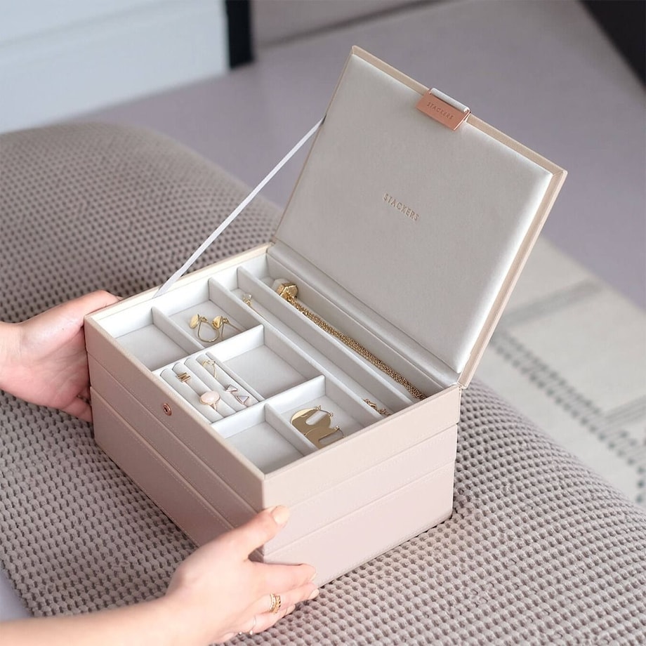 Szkatułka na biżuterię Stackers potrójna classic jasnoróżowo-szara