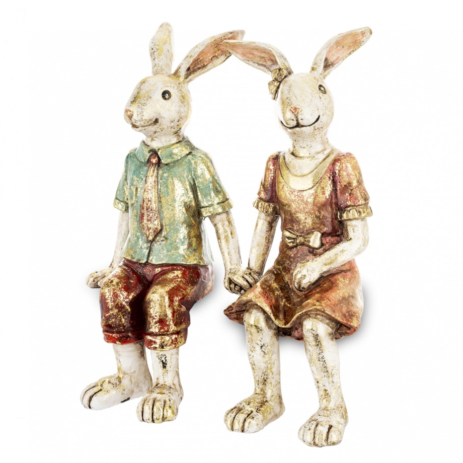 Dekoracja - para królików na ławce 24x21x6,5 cm MALJUNA-2