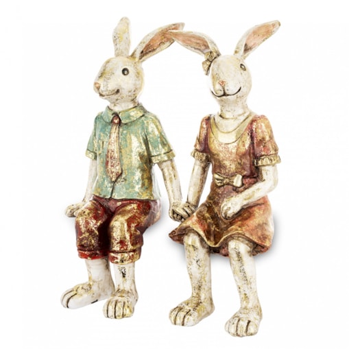 Dekoracja - para królików na ławce 24x21x6,5 cm MALJUNA-2