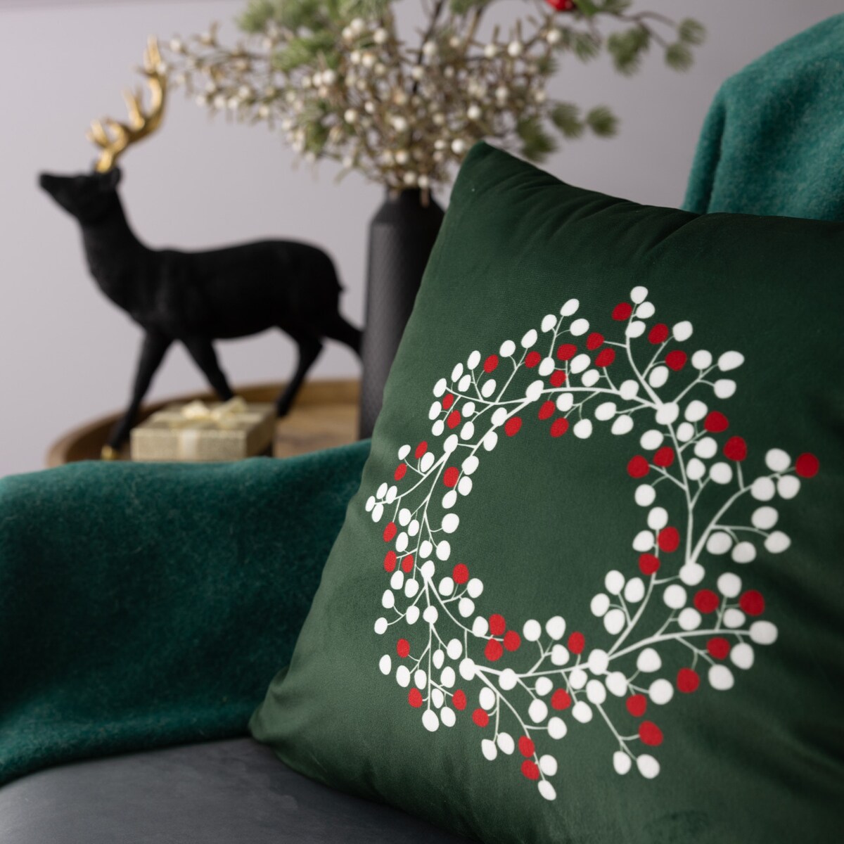 Poszewka na poduszkę Berry Wreath 43x43 cm boże narodzenie, święta, świąteczne, zielony, 43x43 cm
