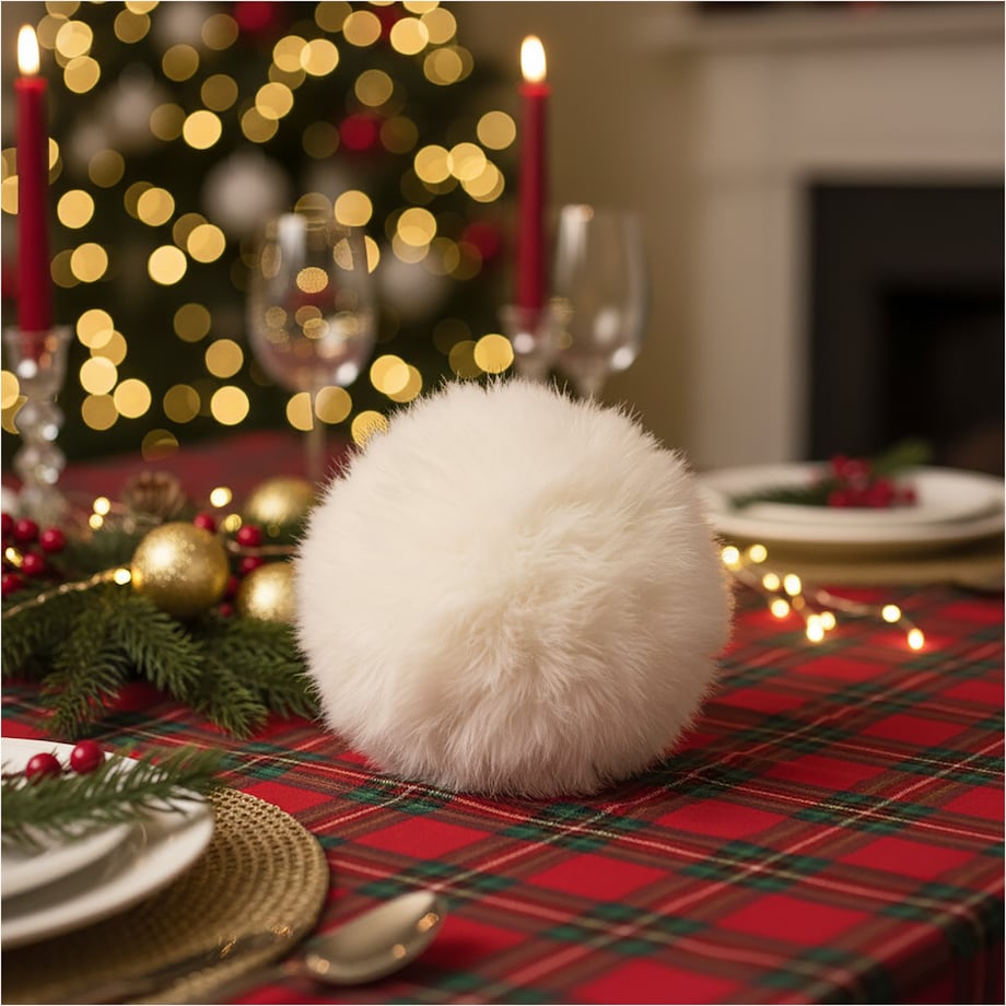 Bombka Na Choinkę Ozdoba Świąteczna Futerkowa Sztuczne Futro 10 Cm Biała