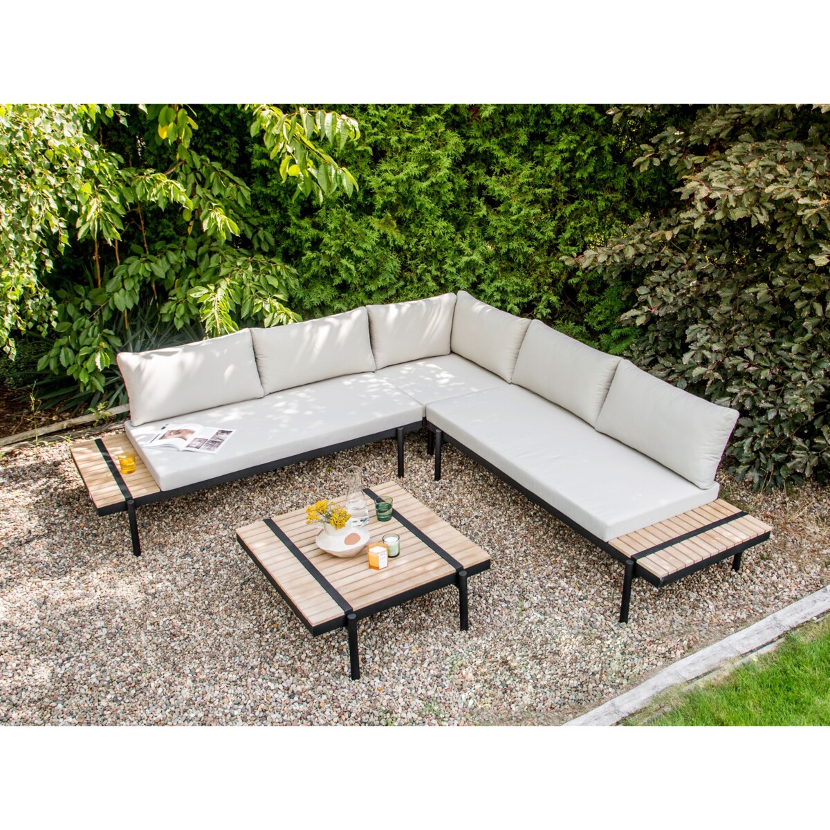 Duży zestaw wypoczynkowy dla 5 osób Drewno eukaliptusowe Złamana biel BELLARIVA