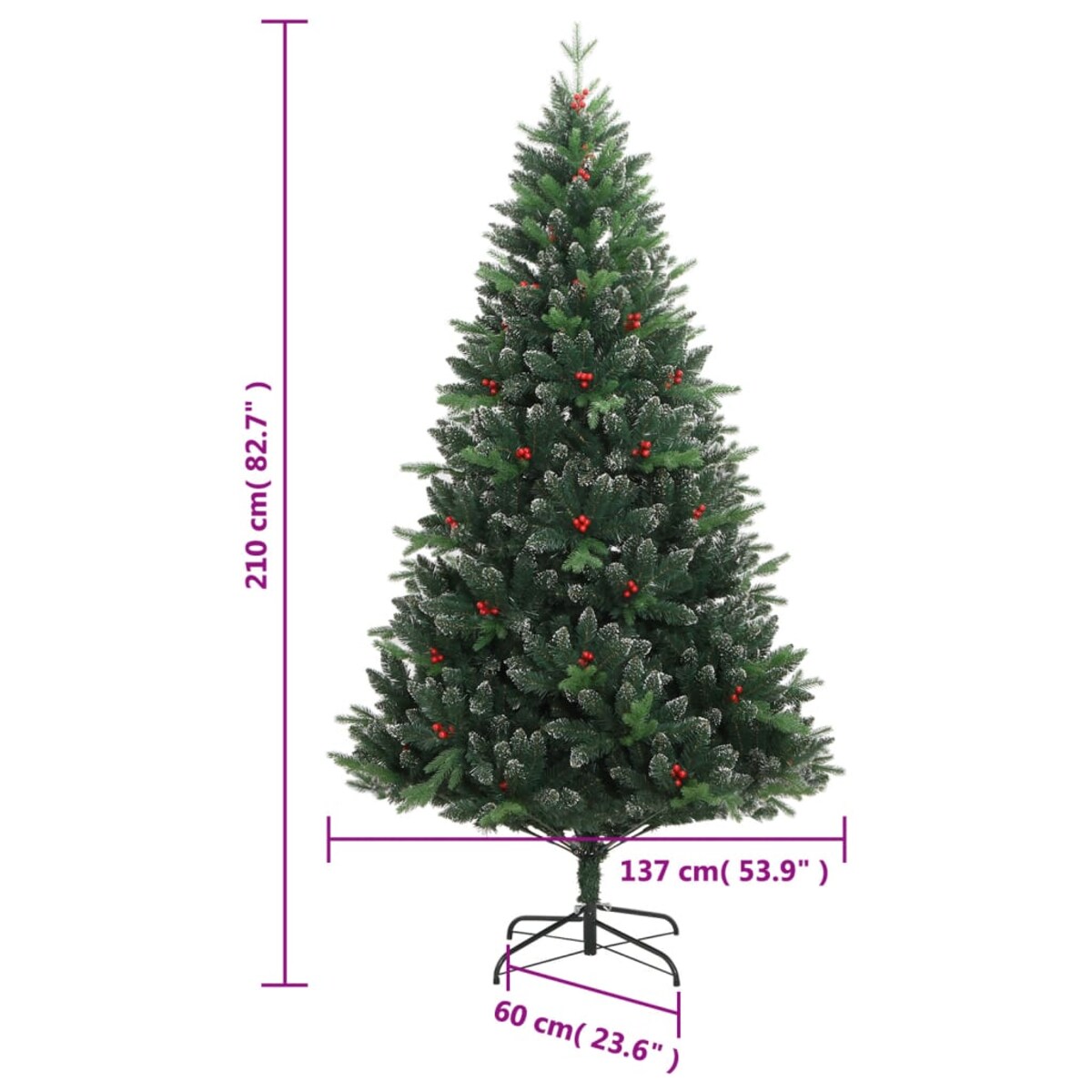 vidaXL Sztuczna choinka zawiasowa z czerwonymi jagodami, 210 cm