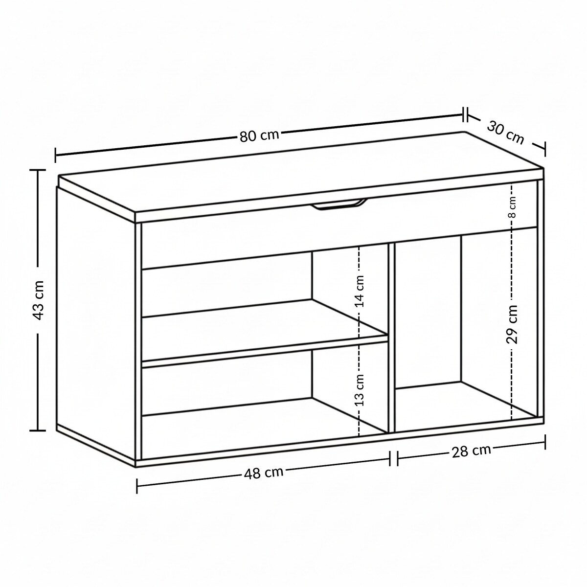Szafka na buty z siedziskiem TRIA, 80 x 43 x 30 cm
