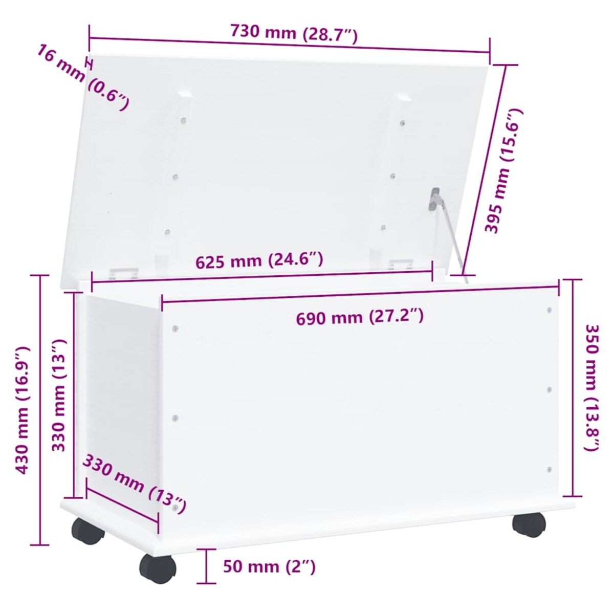 vidaXL Skrzynia do przechowywania ALTA, kółka, 73x39,5x43 cm, sosnowa