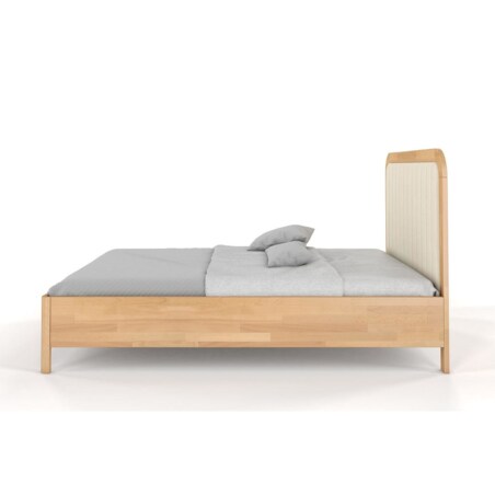 Tapicerowane łóżko drewniane bukowe Visby MODENA z wysokim zagłówkiem / 140x200 cm, kolor naturalny, zagłówek Casablanca 2301