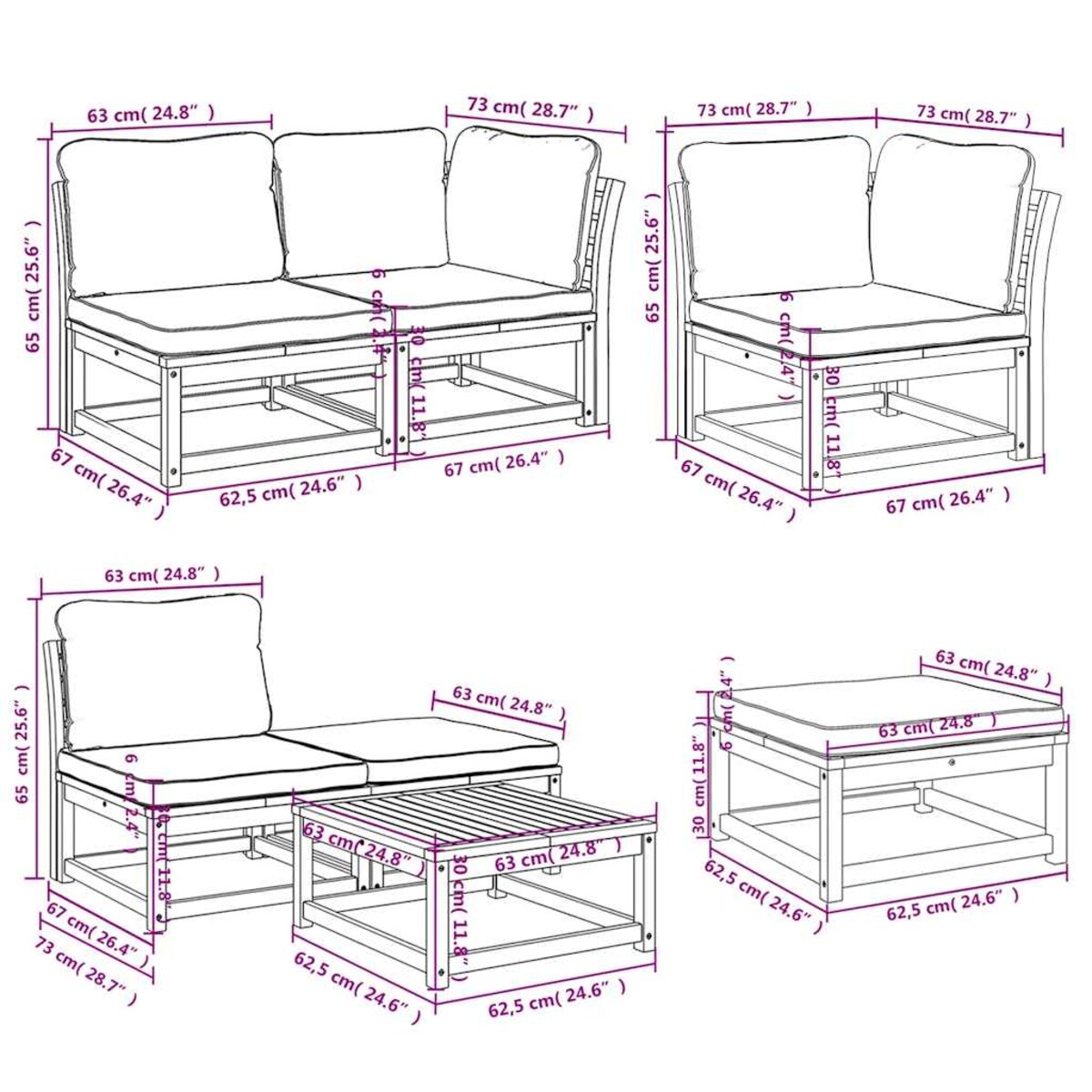 vidaXL 7-cz. zestaw wypoczynkowy do ogrodu, z poduszkami, akacjowy